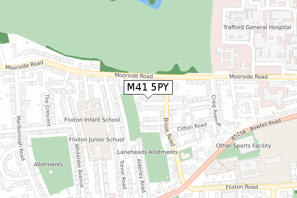 M41 5PY map - large scale - OS Open Zoomstack (Ordnance Survey)