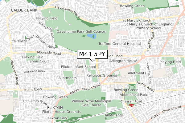 M41 5PY map - small scale - OS Open Zoomstack (Ordnance Survey)