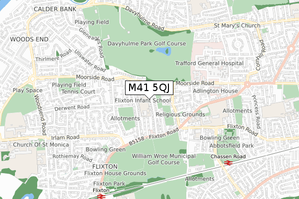 M41 5QJ map - small scale - OS Open Zoomstack (Ordnance Survey)