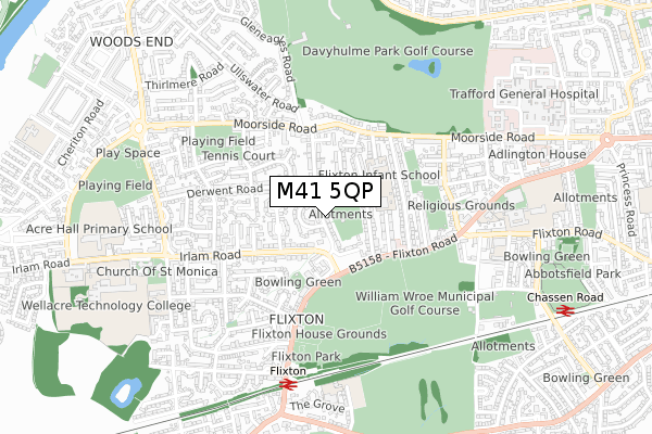 M41 5QP map - small scale - OS Open Zoomstack (Ordnance Survey)