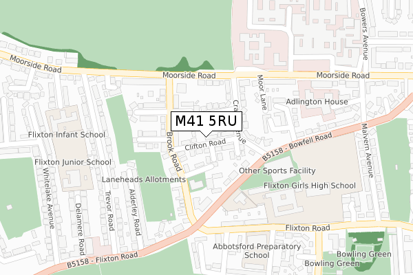 M41 5RU map - large scale - OS Open Zoomstack (Ordnance Survey)