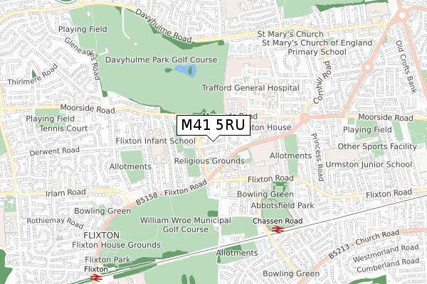 M41 5RU map - small scale - OS Open Zoomstack (Ordnance Survey)