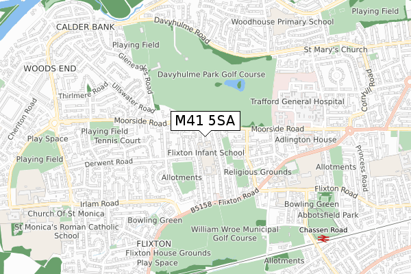 M41 5SA map - small scale - OS Open Zoomstack (Ordnance Survey)