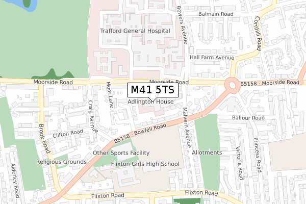 M41 5TS map - large scale - OS Open Zoomstack (Ordnance Survey)