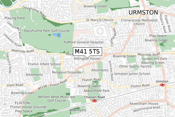 M41 5TS map - small scale - OS Open Zoomstack (Ordnance Survey)