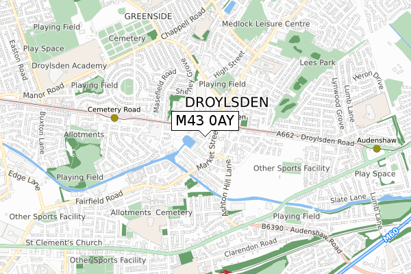 M43 0AY map - small scale - OS Open Zoomstack (Ordnance Survey)