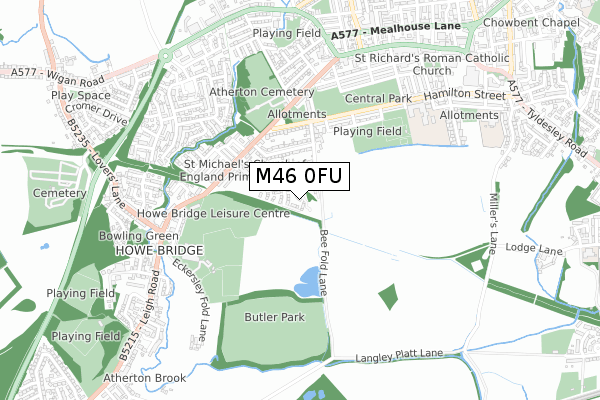 M46 0FU map - small scale - OS Open Zoomstack (Ordnance Survey)