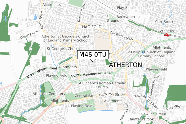 M46 0TU map - small scale - OS Open Zoomstack (Ordnance Survey)