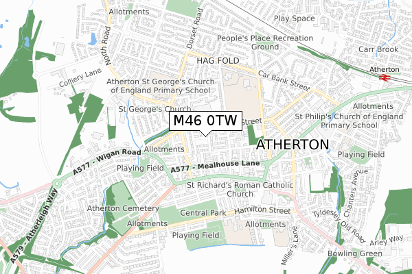 M46 0TW map - small scale - OS Open Zoomstack (Ordnance Survey)