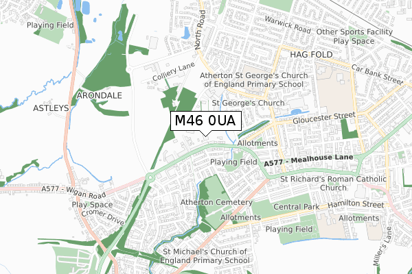 M46 0UA map - small scale - OS Open Zoomstack (Ordnance Survey)