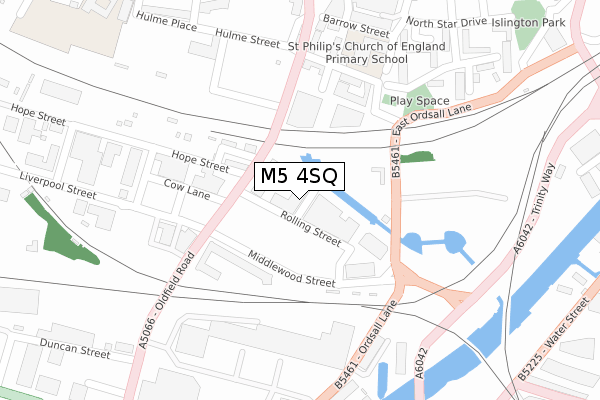 M5 4SQ map - large scale - OS Open Zoomstack (Ordnance Survey)