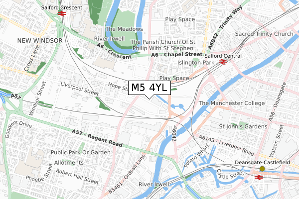 M5 4YL map - small scale - OS Open Zoomstack (Ordnance Survey)