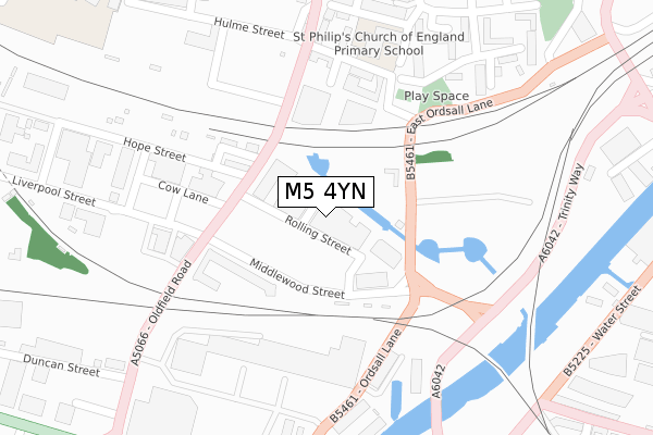 M5 4YN map - large scale - OS Open Zoomstack (Ordnance Survey)