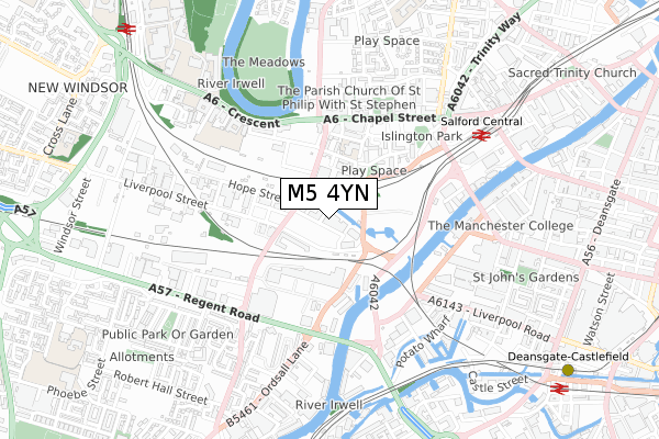 M5 4YN map - small scale - OS Open Zoomstack (Ordnance Survey)