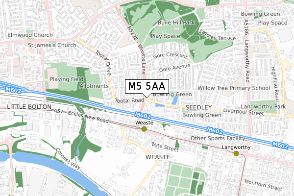 M5 5AA map - small scale - OS Open Zoomstack (Ordnance Survey)