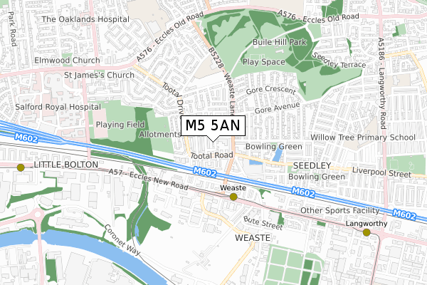 M5 5AN map - small scale - OS Open Zoomstack (Ordnance Survey)