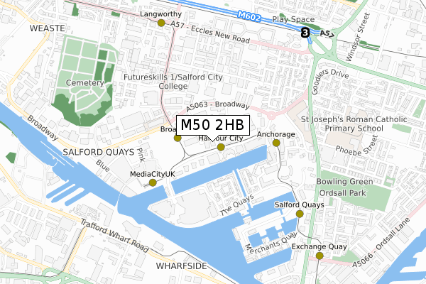 M50 2HB map - small scale - OS Open Zoomstack (Ordnance Survey)