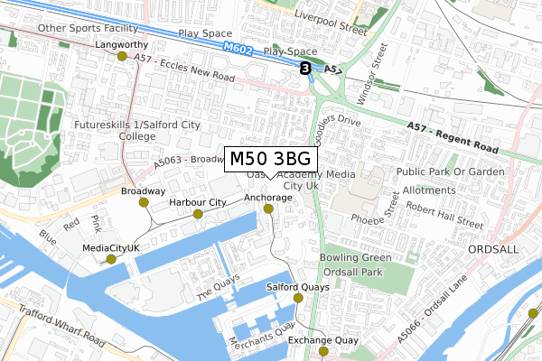 M50 3BG map - small scale - OS Open Zoomstack (Ordnance Survey)