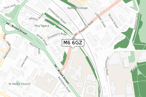 M6 6GZ map - large scale - OS Open Zoomstack (Ordnance Survey)