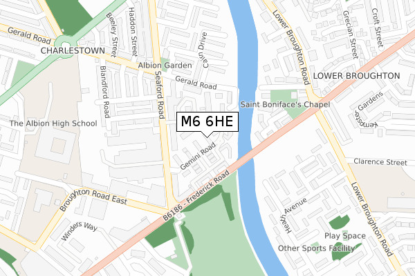 M6 6HE map - large scale - OS Open Zoomstack (Ordnance Survey)