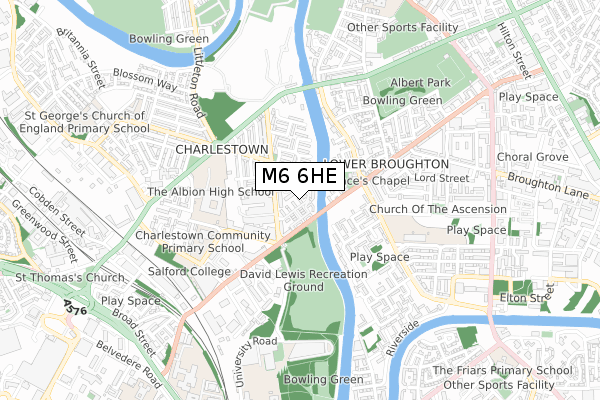 M6 6HE map - small scale - OS Open Zoomstack (Ordnance Survey)