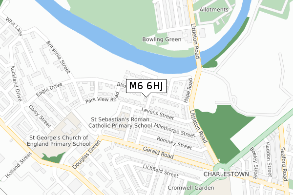 M6 6HJ map - large scale - OS Open Zoomstack (Ordnance Survey)