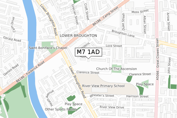 M7 1AD map - large scale - OS Open Zoomstack (Ordnance Survey)