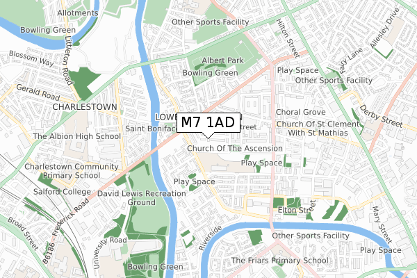 M7 1AD map - small scale - OS Open Zoomstack (Ordnance Survey)