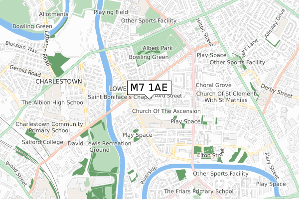 M7 1AE map - small scale - OS Open Zoomstack (Ordnance Survey)