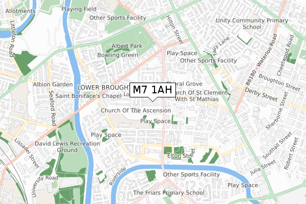 M7 1AH map - small scale - OS Open Zoomstack (Ordnance Survey)