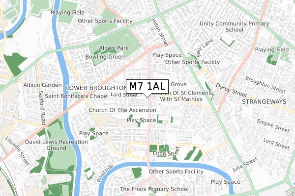 M7 1AL map - small scale - OS Open Zoomstack (Ordnance Survey)