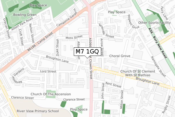M7 1GQ map - large scale - OS Open Zoomstack (Ordnance Survey)
