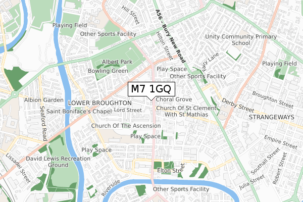 M7 1GQ map - small scale - OS Open Zoomstack (Ordnance Survey)