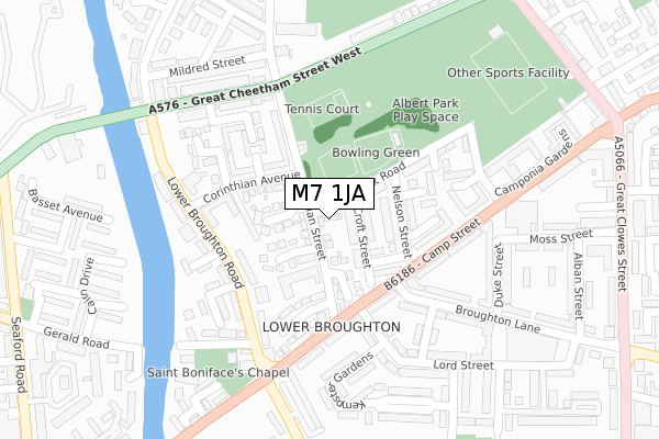 M7 1JA map - large scale - OS Open Zoomstack (Ordnance Survey)