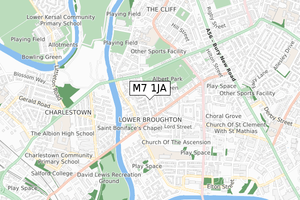 M7 1JA map - small scale - OS Open Zoomstack (Ordnance Survey)