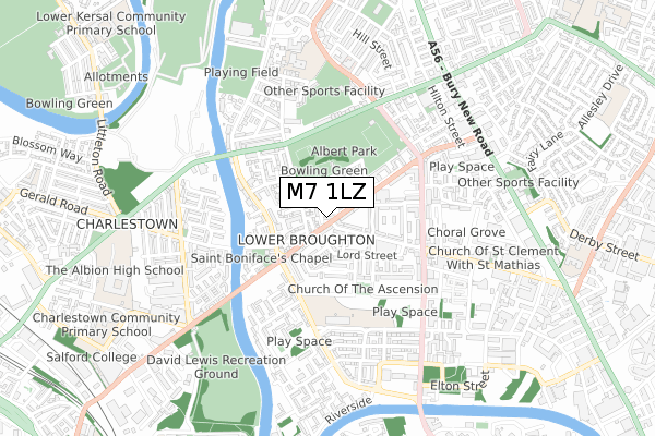 M7 1LZ map - small scale - OS Open Zoomstack (Ordnance Survey)