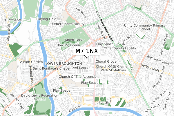 M7 1NX map - small scale - OS Open Zoomstack (Ordnance Survey)