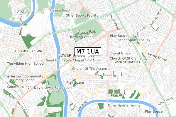 M7 1UA map - small scale - OS Open Zoomstack (Ordnance Survey)