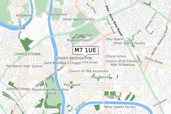M7 1UE map - small scale - OS Open Zoomstack (Ordnance Survey)