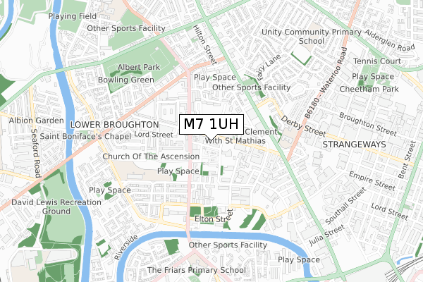 M7 1UH map - small scale - OS Open Zoomstack (Ordnance Survey)