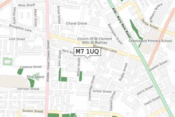 M7 1UQ map - large scale - OS Open Zoomstack (Ordnance Survey)
