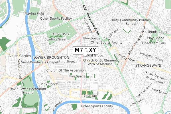 M7 1XY map - small scale - OS Open Zoomstack (Ordnance Survey)