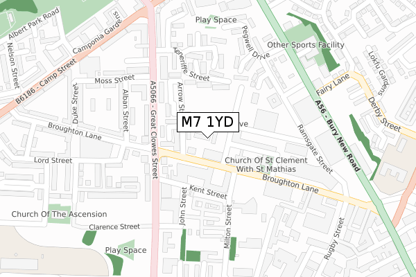 M7 1YD map - large scale - OS Open Zoomstack (Ordnance Survey)