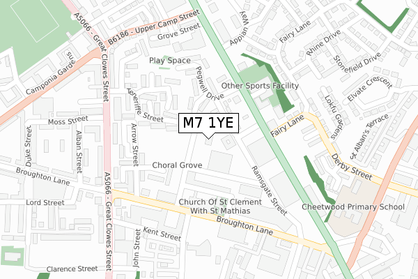 M7 1YE map - large scale - OS Open Zoomstack (Ordnance Survey)