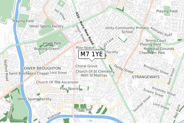M7 1YE map - small scale - OS Open Zoomstack (Ordnance Survey)