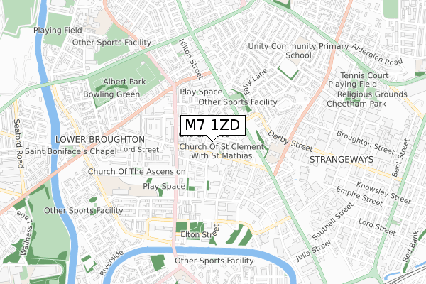 M7 1ZD map - small scale - OS Open Zoomstack (Ordnance Survey)