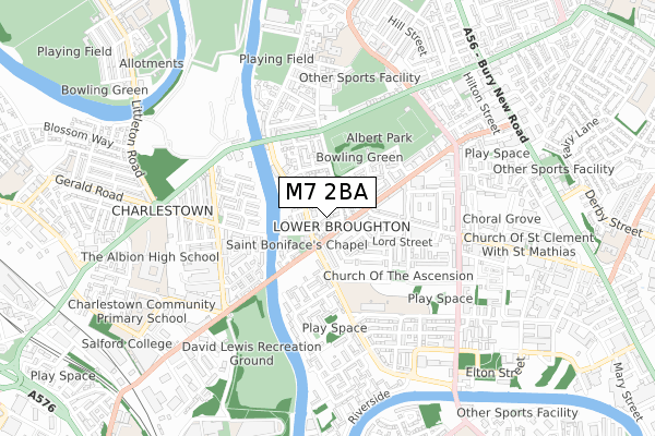 M7 2BA map - small scale - OS Open Zoomstack (Ordnance Survey)