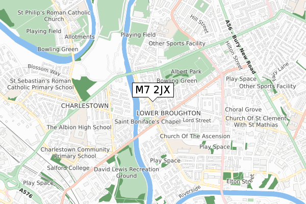 M7 2JX map - small scale - OS Open Zoomstack (Ordnance Survey)