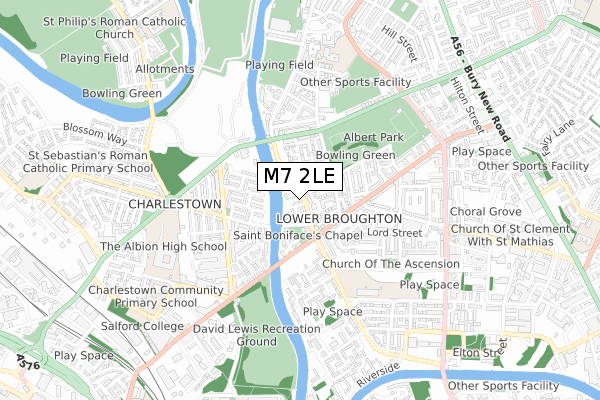 M7 2LE map - small scale - OS Open Zoomstack (Ordnance Survey)