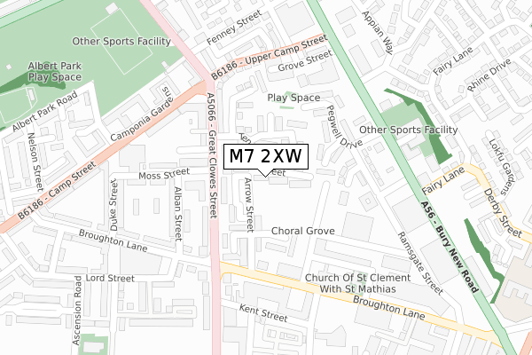 M7 2XW map - large scale - OS Open Zoomstack (Ordnance Survey)